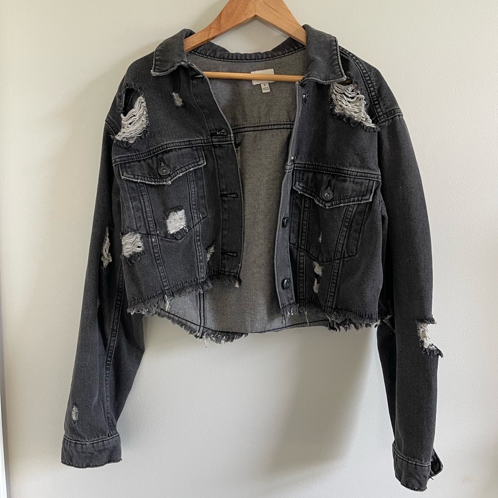 Grey Denim Cropped Jacket